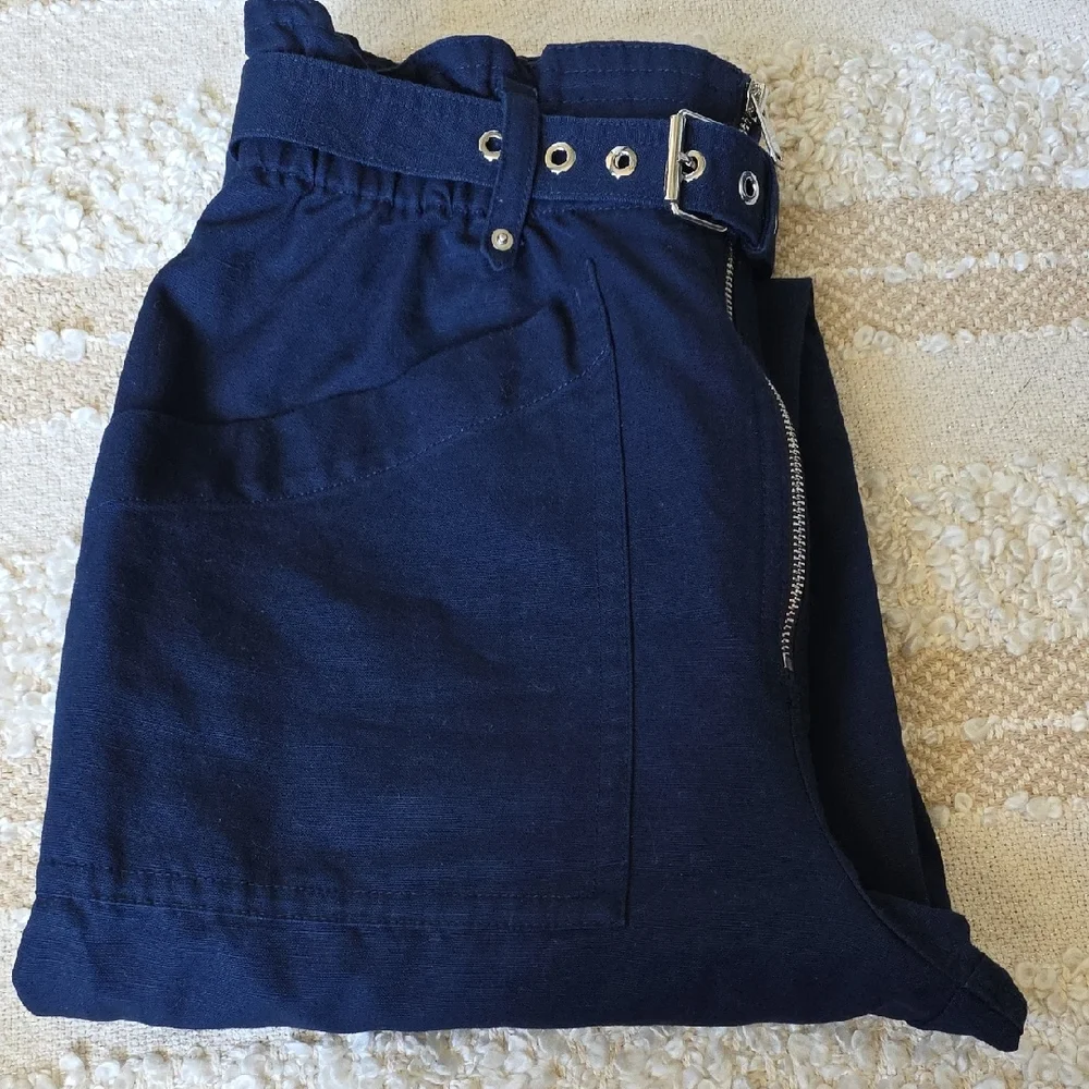 Banana Republic Navy Ankle Pants Stretch Waist Belt Size 8 (Relaxed Fit)